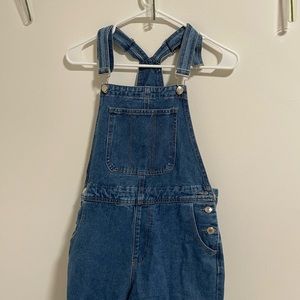 medium blue denim wide leg overalls